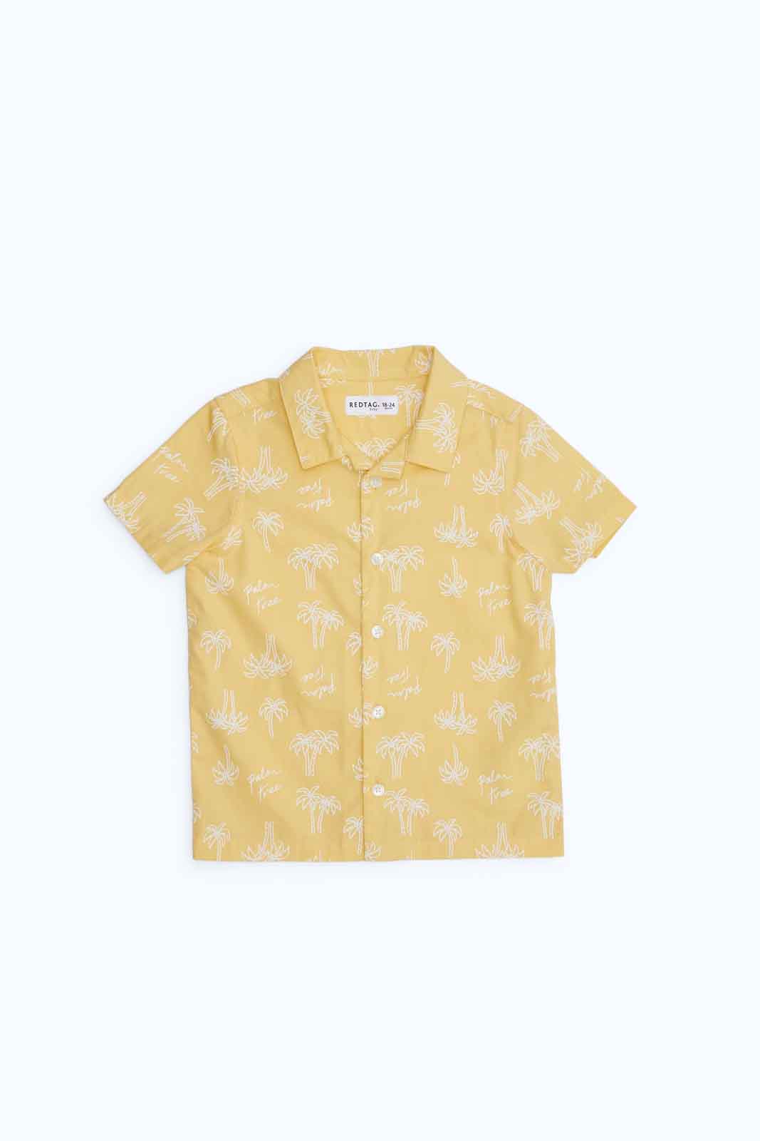 Redtag-Boys-Yellow-Aop-Palm-Tree-Ss-Shirt-Category:Shirts,-Colour:Yellow,-Deals:New-In,-Dept:Boys,-Filter:Infant-Boys-(3-to-24-Mths),-INB-Shirts,-New-In-INB-APL,-Non-Sale,-S23B,-Section:Boys-(0-to-14Yrs)-Infant-Boys-3 to 24 Months