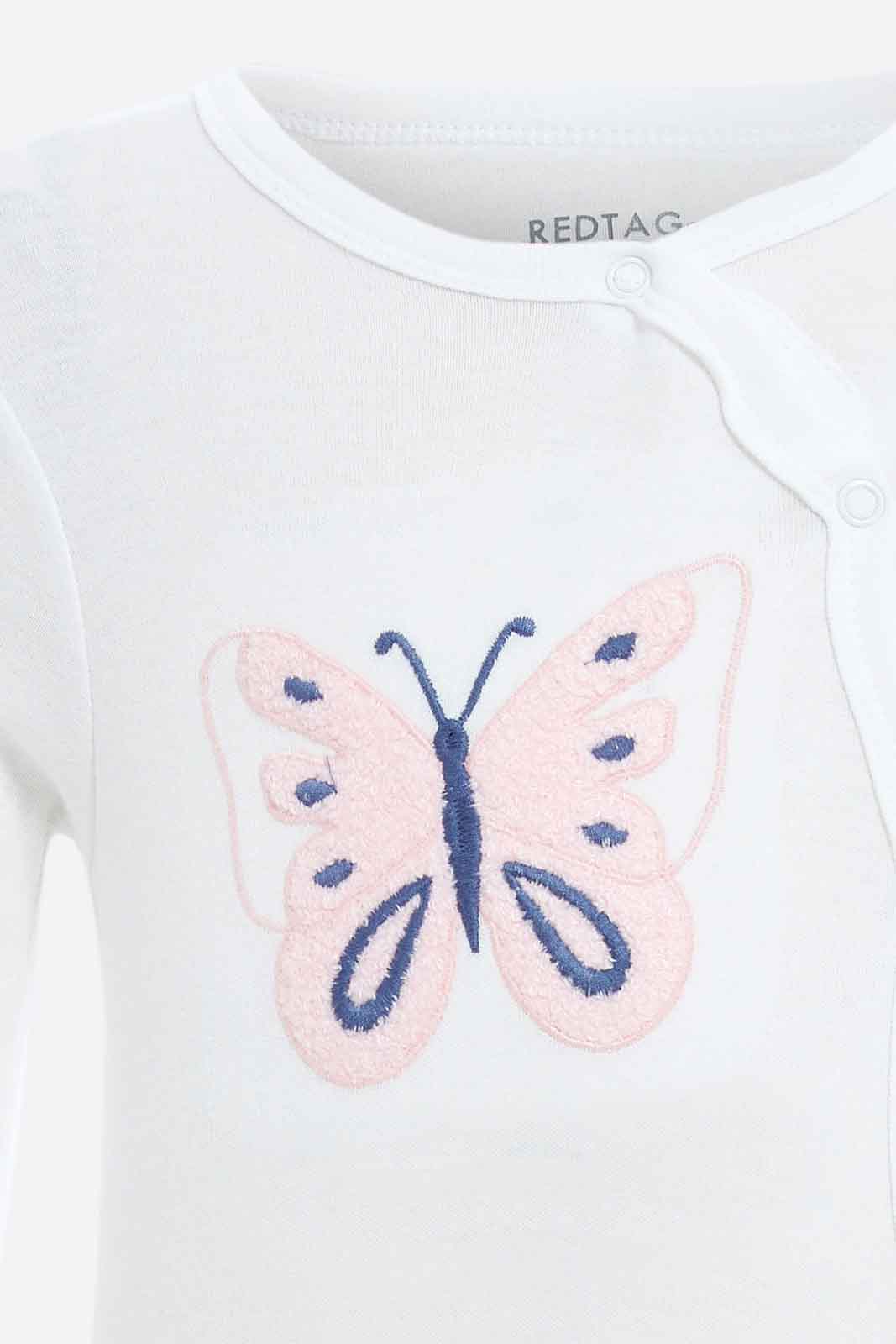 Redtag-Butterfly-Applique-2-Pc-Sleepsuit-Girl-Category:Sleepsuits,-Colour:Apricot,-Deals:New-In,-Dept:New-Born,-Filter:Baby-(0-to-12-Mths),-NBF-Sleepsuits,-New-In-NBF-APL,-Non-Sale,-S23A,-Section:Boys-(0-to-14Yrs)-Baby-0 to 12 Months