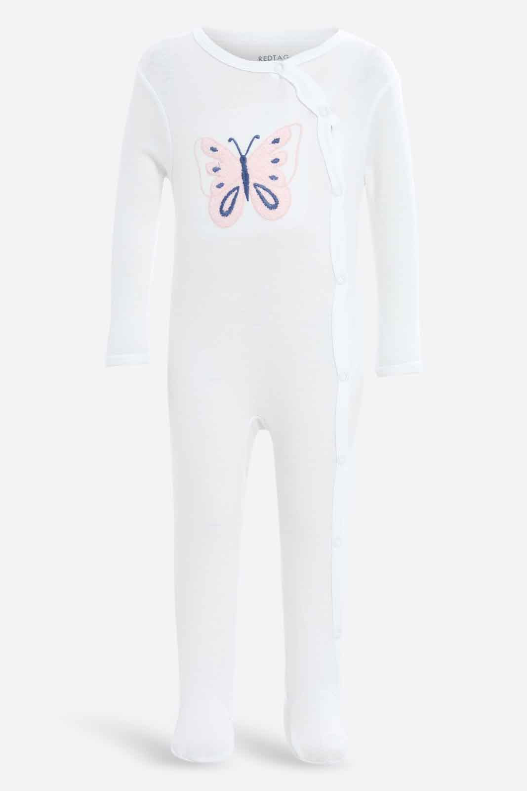 Redtag-Butterfly-Applique-2-Pc-Sleepsuit-Girl-Category:Sleepsuits,-Colour:Apricot,-Deals:New-In,-Dept:New-Born,-Filter:Baby-(0-to-12-Mths),-NBF-Sleepsuits,-New-In-NBF-APL,-Non-Sale,-S23A,-Section:Boys-(0-to-14Yrs)-Baby-0 to 12 Months
