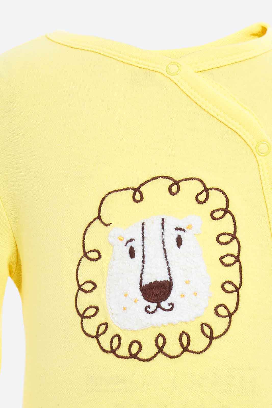 Redtag-Lion-Applique-2Pc-Sleepsuit-Boy-Category:Sleepsuits,-Colour:Orange,-Deals:New-In,-Dept:New-Born,-Filter:Baby-(0-to-12-Mths),-NBF-Sleepsuits,-New-In-NBF-APL,-Non-Sale,-S23A,-Section:Boys-(0-to-14Yrs)-Baby-0 to 12 Months