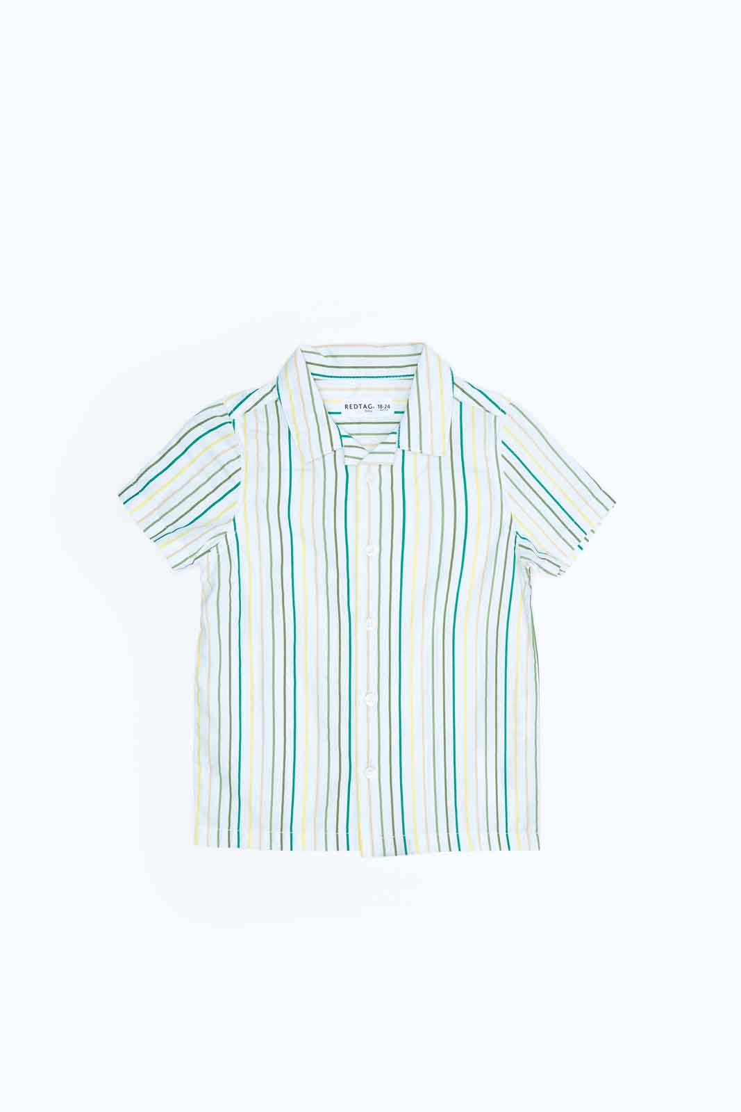 Redtag-Boys-White-Multi-Stripe-Ss-Shirt-Category:Shirts,-Colour:White,-Deals:2-FOR-69,-Deals:New-In,-Dept:Boys,-Filter:Infant-Boys-(3-to-24-Mths),-INB-Shirts,-MQN,-New-In-INB-APL,-Non-Sale,-S23B,-Section:Boys-(0-to-14Yrs)-Infant-Boys-3 to 24 Months