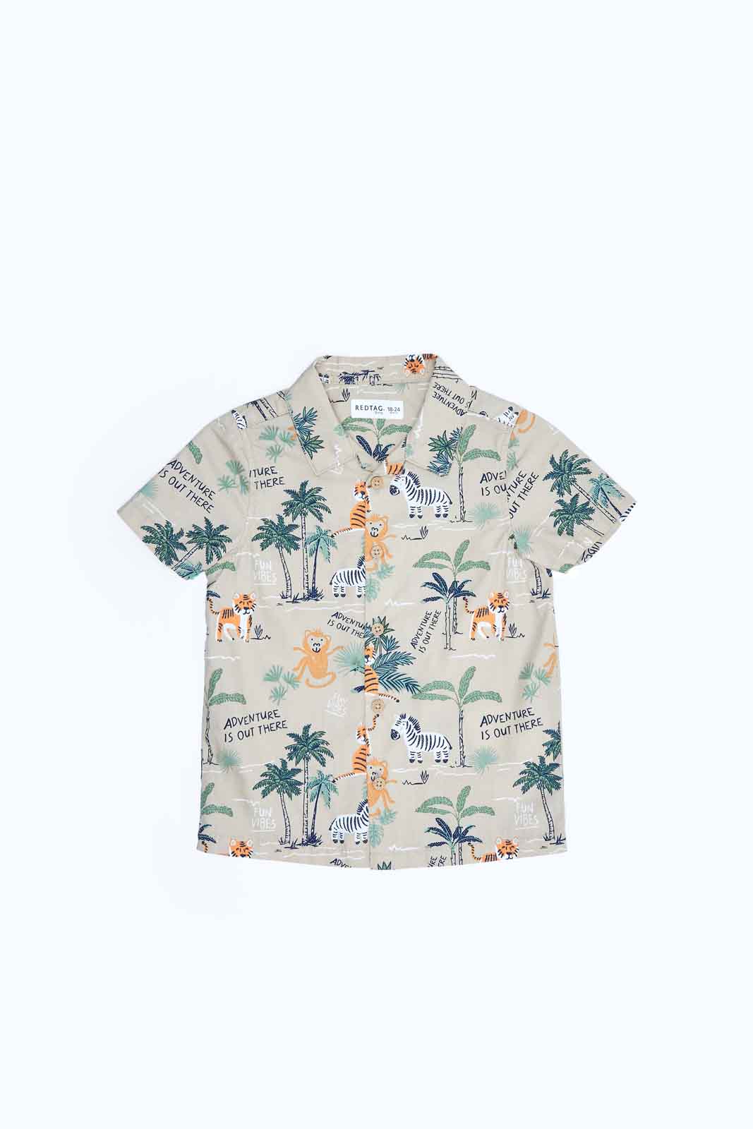 Redtag-Boys-Beige-Aop-Tiger-Print-Ss-Shirt-Category:Shirts,-Colour:Beige,-Deals:2-FOR-69,-Deals:New-In,-Dept:Boys,-Filter:Infant-Boys-(3-to-24-Mths),-INB-Shirts,-MQN,-New-In-INB-APL,-Non-Sale,-S23B,-Section:Boys-(0-to-14Yrs)-Infant-Boys-3 to 24 Months