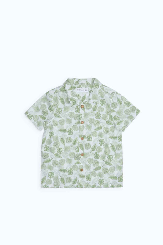 Redtag-Boys-Olive-Aop-Leafs-Tree-Ss-Shirt-Category:Shirts,-Colour:Olive,-Deals:New-In,-Dept:Boys,-Filter:Infant-Boys-(3-to-24-Mths),-INB-Shirts,-New-In-INB-APL,-Non-Sale,-S23B,-Section:Boys-(0-to-14Yrs)-Infant-Boys-3 to 24 Months