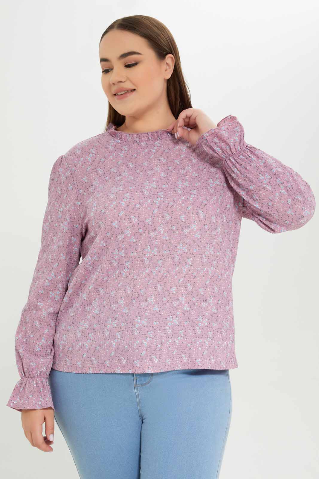 Redtag-Women-Pink-Ditsy-Floral-Print-Jersey-Top-Category:Tops,-Colour:Assorted,-Deals:New-In,-Dept:Ladieswear,-Filter:Plus-Size,-LDP-Tops,-New-In-LDP-APL,-Non-Sale,-S23A,-Section:Women-Women's-