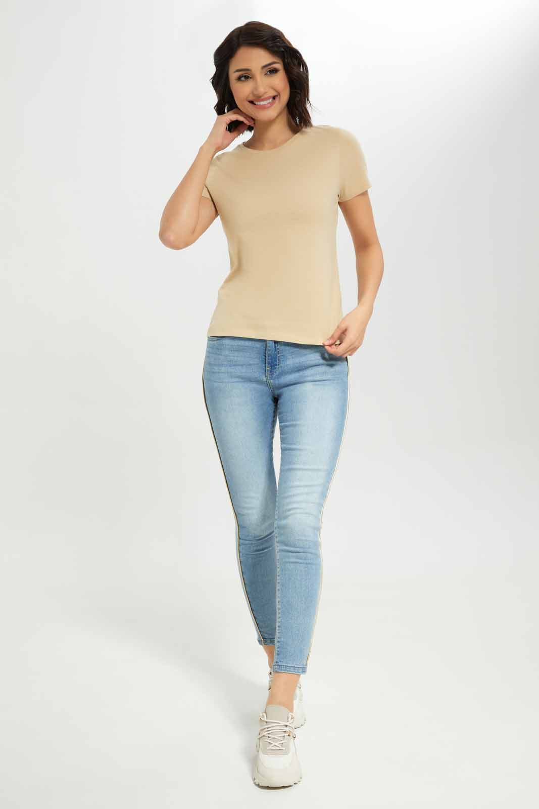 Redtag-Women-Short-Sleeve-Crew-Neck-T-Shirt-Category:T-Shirts,-Colour:Cream,-Deals:New-In,-Dept:Ladieswear,-Filter:Women's-Clothing,-New-In-Women-APL,-Non-Sale,-S23A,-Section:Women,-TBL,-Women-T-Shirts-Women's-