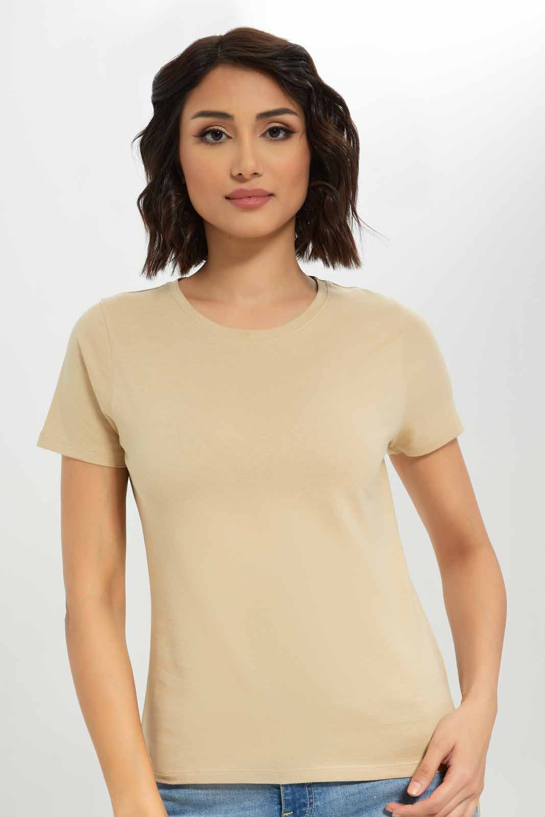 Redtag-Women-Short-Sleeve-Crew-Neck-T-Shirt-Category:T-Shirts,-Colour:Cream,-Deals:New-In,-Dept:Ladieswear,-Filter:Women's-Clothing,-New-In-Women-APL,-Non-Sale,-S23A,-Section:Women,-TBL,-Women-T-Shirts-Women's-