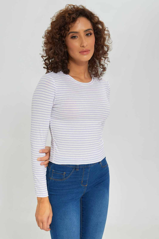 Redtag-Women-Stripes-Long-Sleeves-Crew-Neck-Tshirt-Category:T-Shirts,-Colour:Assorted,-Deals:New-In,-Dept:Ladieswear,-Filter:Women's-Clothing,-New-In-Women-APL,-Non-Sale,-S23A,-Section:Women,-TBL,-Women-T-Shirts-Women's-