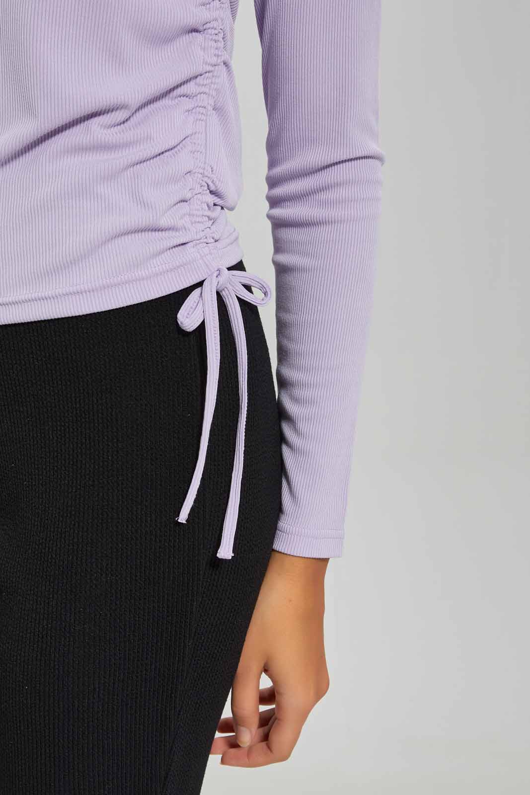 Redtag-Women-Lilac-Long-Sleeve-Side-Ruched-Tshirt-Category:T-Shirts,-Colour:Lilac,-Deals:New-In,-Dept:Ladieswear,-Filter:Women's-Clothing,-New-In-Women-APL,-Non-Sale,-S23A,-Section:Women,-TBL,-Women-T-Shirts-Women's-