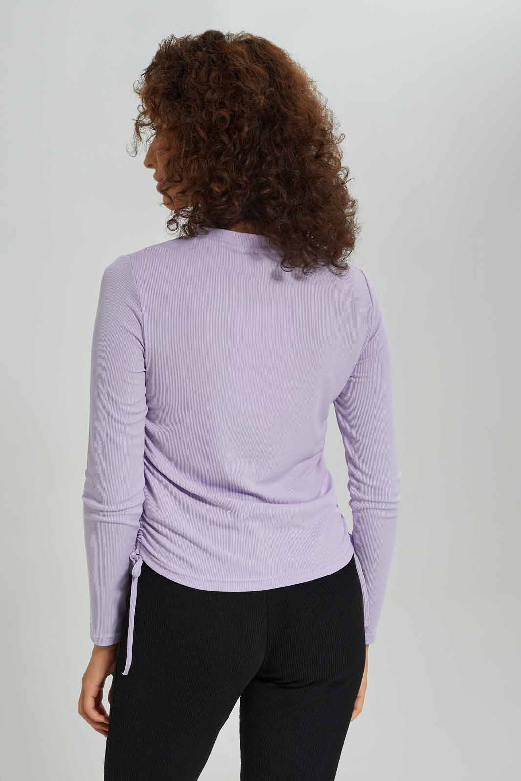 Redtag-Women-Lilac-Long-Sleeve-Side-Ruched-Tshirt-Category:T-Shirts,-Colour:Lilac,-Deals:New-In,-Dept:Ladieswear,-Filter:Women's-Clothing,-New-In-Women-APL,-Non-Sale,-S23A,-Section:Women,-TBL,-Women-T-Shirts-Women's-
