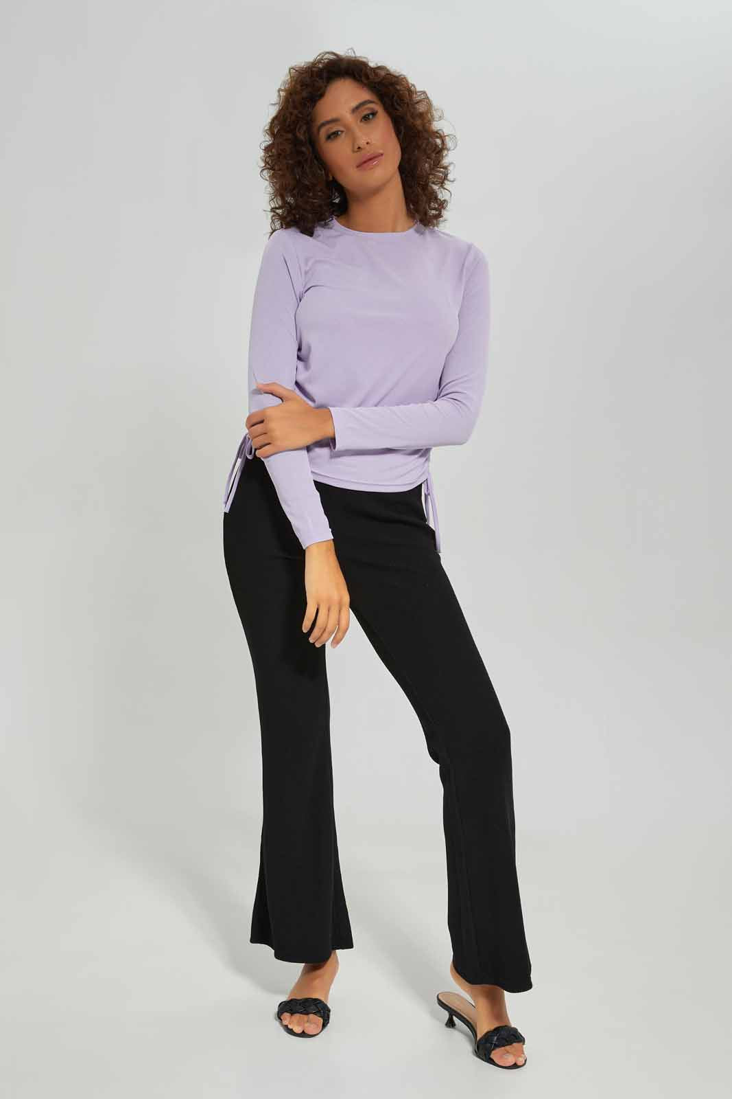 Redtag-Women-Lilac-Long-Sleeve-Side-Ruched-Tshirt-Category:T-Shirts,-Colour:Lilac,-Deals:New-In,-Dept:Ladieswear,-Filter:Women's-Clothing,-New-In-Women-APL,-Non-Sale,-S23A,-Section:Women,-TBL,-Women-T-Shirts-Women's-