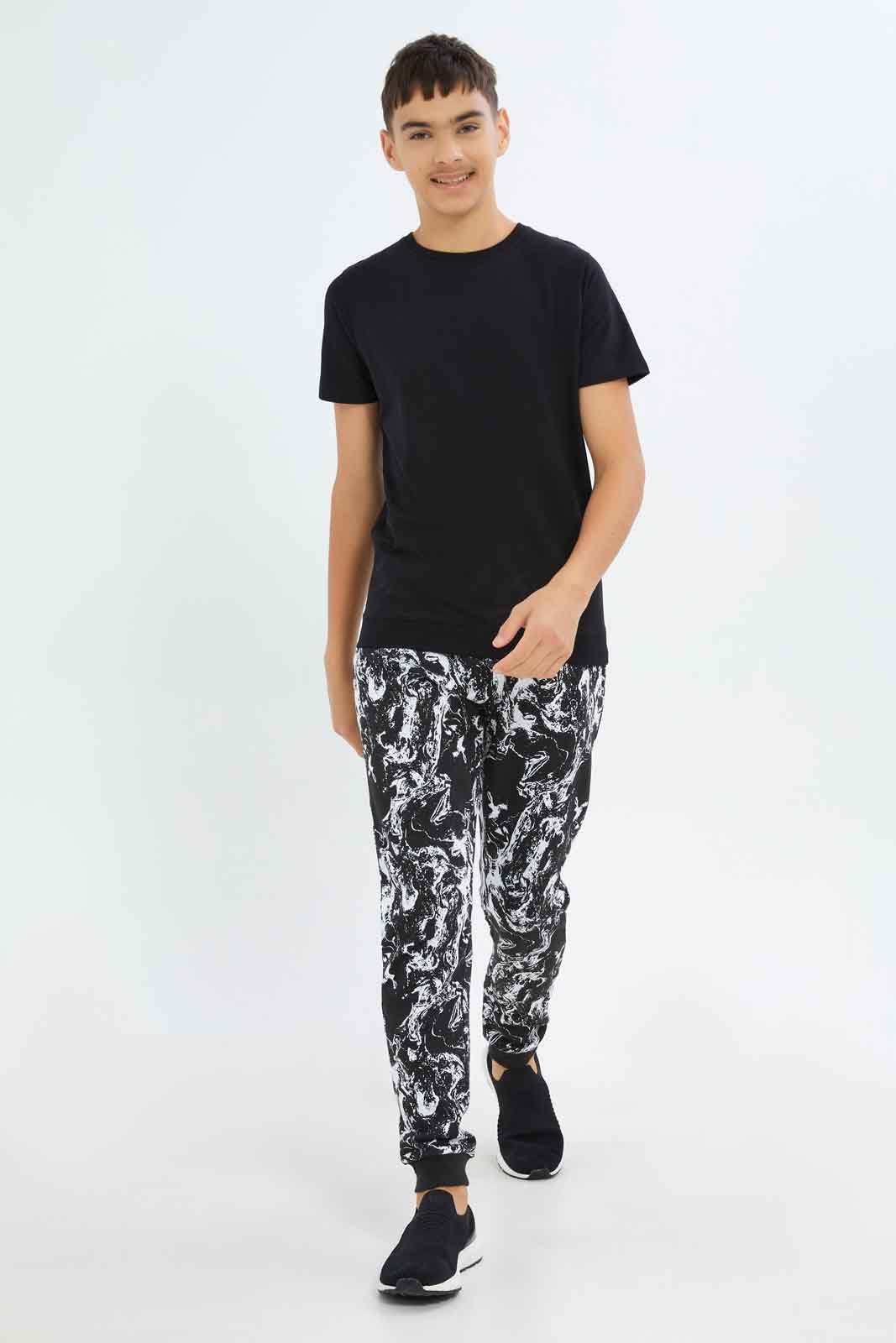 Redtag-Boys-Black-Marble-Print-Active-Pants-BSR-Joggers,-Category:Joggers,-Colour:Black,-Deals:New-In,-Dept:Boys,-Filter:Senior-Boys-(8-to-14-Yrs),-New-In-BSR-APL,-Non-Sale,-S23B,-Section:Boys-(0-to-14Yrs)-Senior-Boys-9 to 14 Years