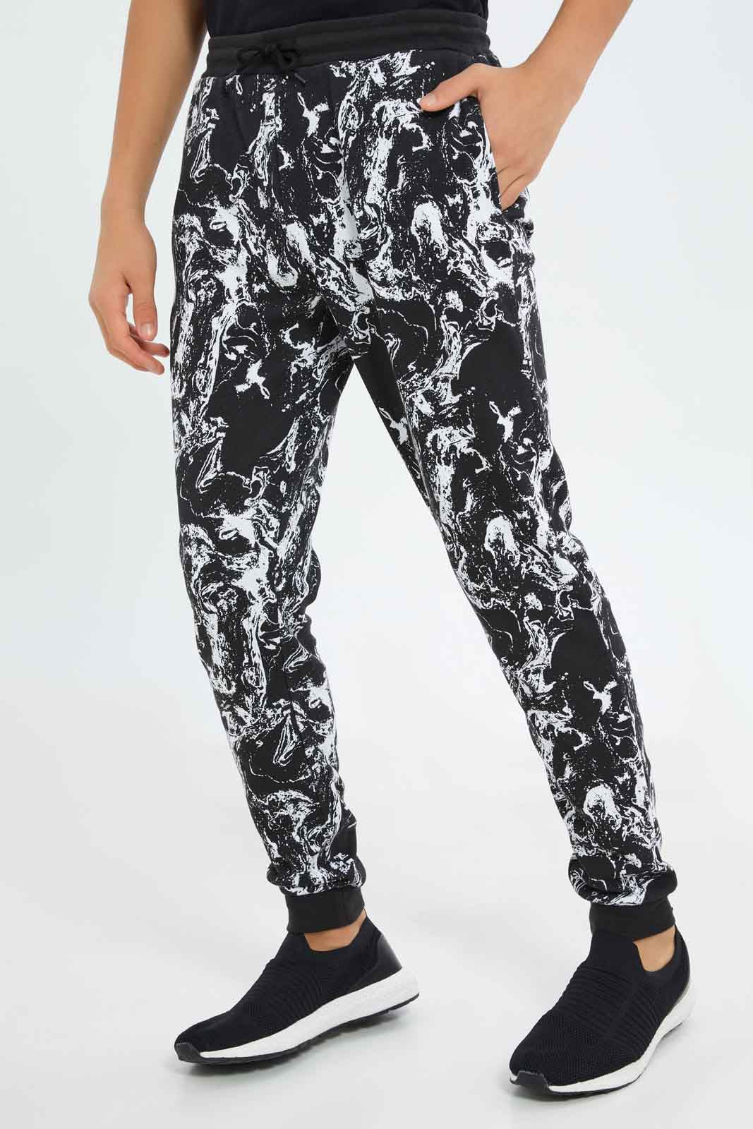 Redtag-Boys-Black-Marble-Print-Active-Pants-BSR-Joggers,-Category:Joggers,-Colour:Black,-Deals:New-In,-Dept:Boys,-Filter:Senior-Boys-(8-to-14-Yrs),-New-In-BSR-APL,-Non-Sale,-S23B,-Section:Boys-(0-to-14Yrs)-Senior-Boys-9 to 14 Years