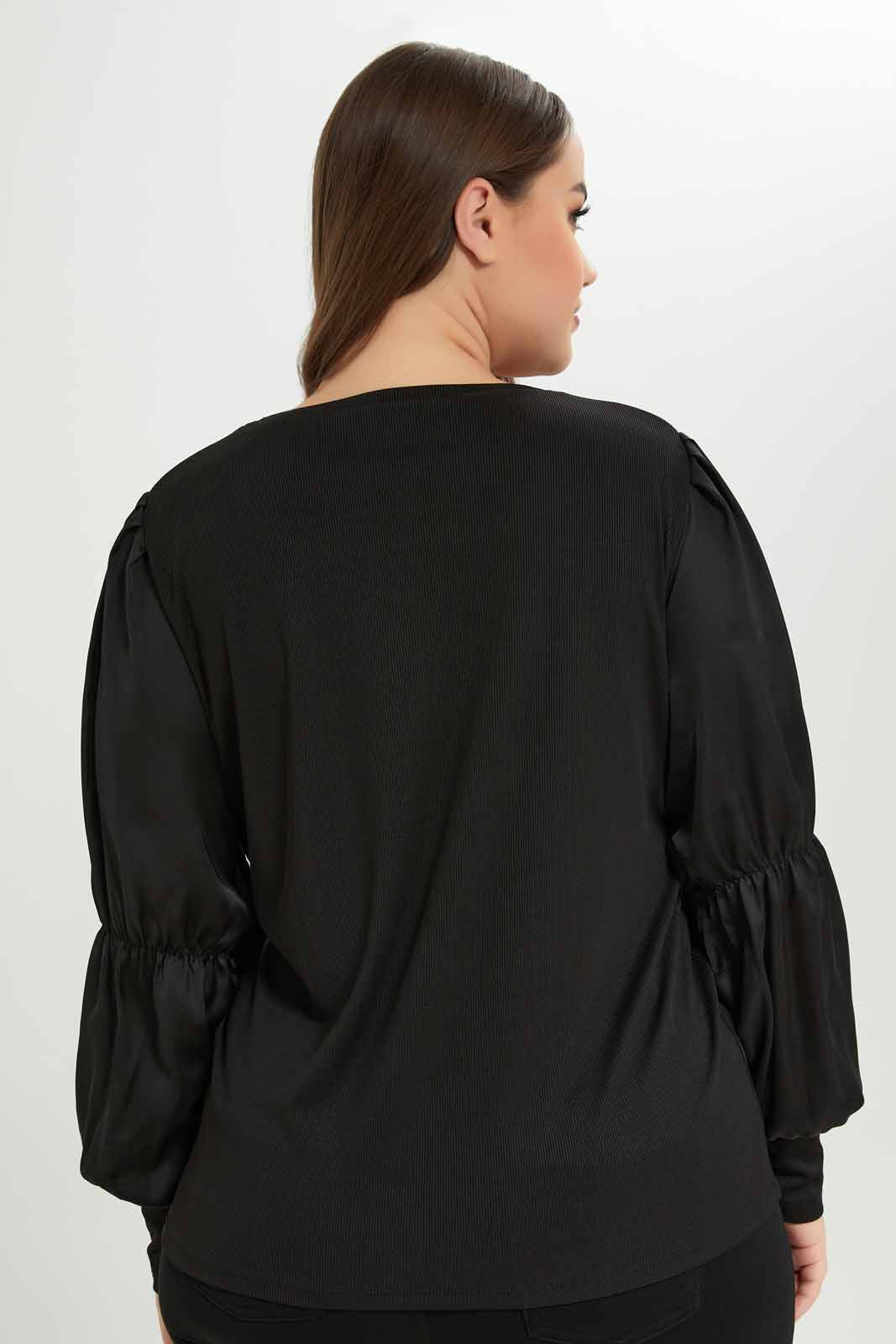 Redtag-Women-Satin-Sleeve-Blouse-Category:Blouses,-Colour:Black,-Deals:New-In,-Dept:Ladieswear,-Filter:Plus-Size,-LDP-Blouses,-New-In-LDP-APL,-Non-Sale,-S23A,-Section:Women-Women's-