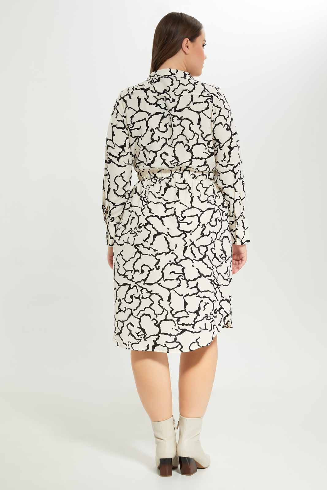 Redtag-Women-Ivory-Printed-Waist-Drawstring-Dress-Category:Dresses,-Colour:Assorted,-Deals:New-In,-Dept:Ladieswear,-Filter:Plus-Size,-LDP-Dresses,-New-In-LDP-APL,-Non-Sale,-S23A,-Section:Women-Women's-