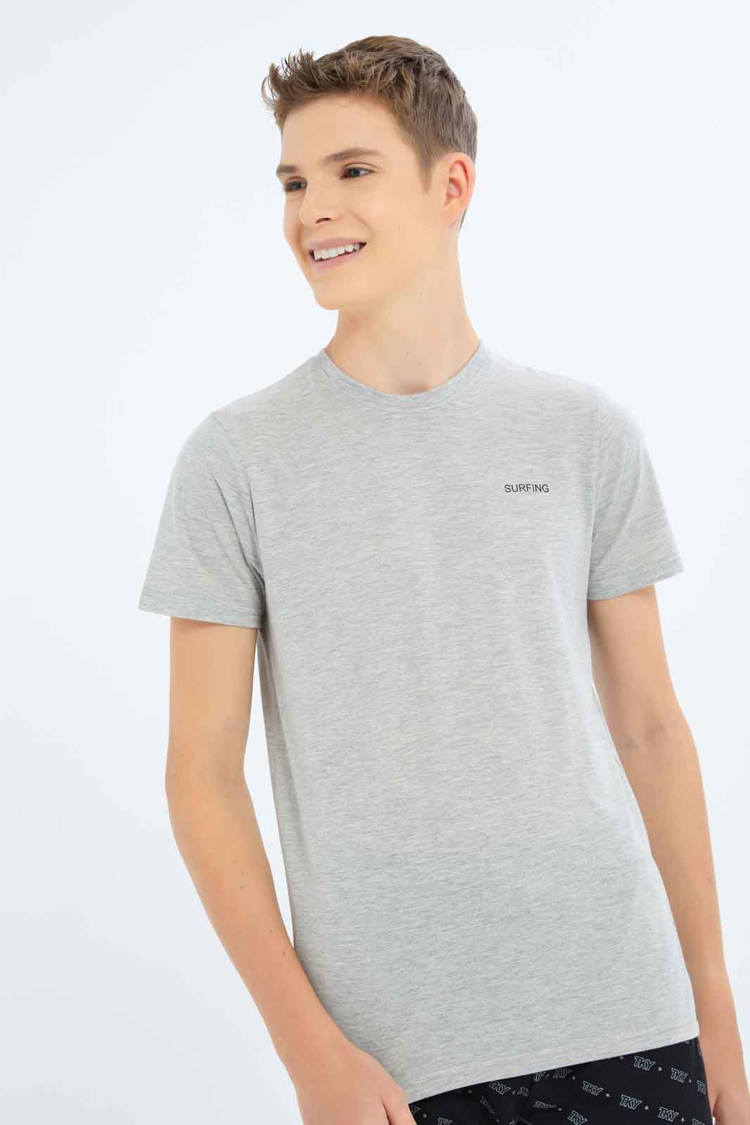 Redtag-Boys-Grey-Mel/Olive-2-Pc-Pack-Short-Sleeve-Tshirt-BSR-T-Shirts,-Category:T-Shirts,-Colour:Assorted,-Deals:New-In,-Dept:Boys,-Filter:Senior-Boys-(8-to-14-Yrs),-New-In-BSR-APL,-Non-Sale,-S23B,-Section:Boys-(0-to-14Yrs)-Senior-Boys-9 to 14 Years