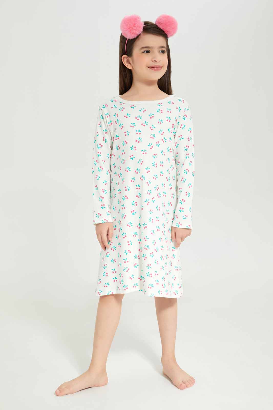 Redtag-Girls-Beige-Floral-Print-Night-Shirt-Category:Nightshirts,-Colour:Beige,-Deals:New-In,-Dept:Girls,-Filter:Girls-(2-to-8-Yrs),-GIR-Nightshirts,-New-In-GIR-APL,-Non-Sale,-S23A,-Section:Girls-(0-to-14Yrs)-Girls-