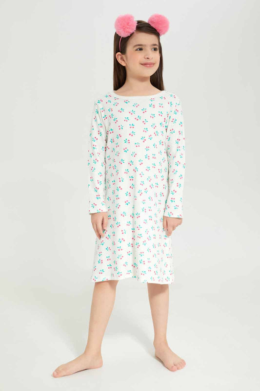 Redtag-Girls-Beige-Floral-Print-Night-Shirt-Category:Nightshirts,-Colour:Beige,-Deals:New-In,-Dept:Girls,-Filter:Girls-(2-to-8-Yrs),-GIR-Nightshirts,-New-In-GIR-APL,-Non-Sale,-S23A,-Section:Girls-(0-to-14Yrs)-Girls-