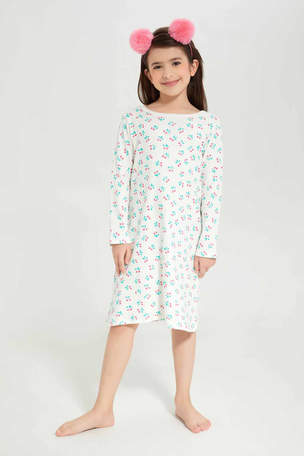 Redtag-Girls-Beige-Floral-Print-Night-Shirt-Category:Nightshirts,-Colour:Beige,-Deals:New-In,-Dept:Girls,-Filter:Girls-(2-to-8-Yrs),-GIR-Nightshirts,-New-In-GIR-APL,-Non-Sale,-S23A,-Section:Girls-(0-to-14Yrs)-Girls-