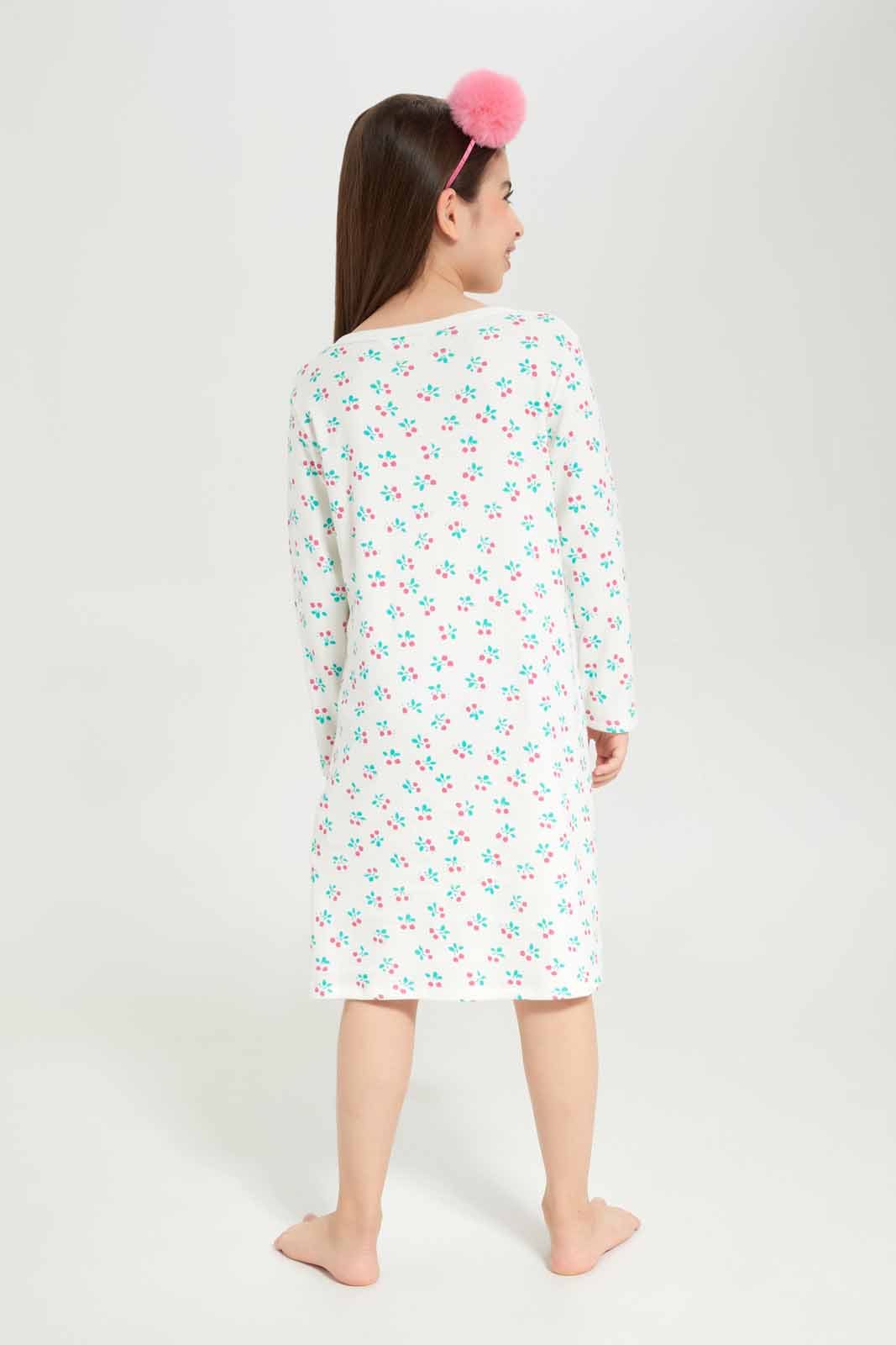 Redtag-Girls-Beige-Floral-Print-Night-Shirt-Category:Nightshirts,-Colour:Beige,-Deals:New-In,-Dept:Girls,-Filter:Girls-(2-to-8-Yrs),-GIR-Nightshirts,-New-In-GIR-APL,-Non-Sale,-S23A,-Section:Girls-(0-to-14Yrs)-Girls-