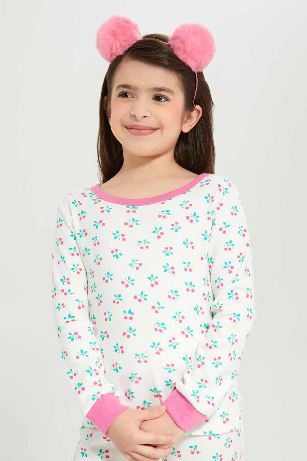 Girls Cream Printed Pyjama Set (2x Piece)