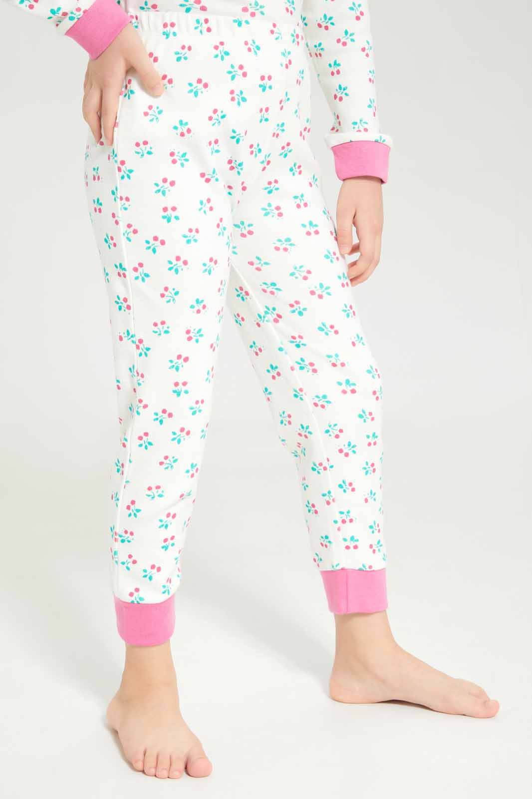 Girls Cream Printed Pyjama Set (2x Piece)