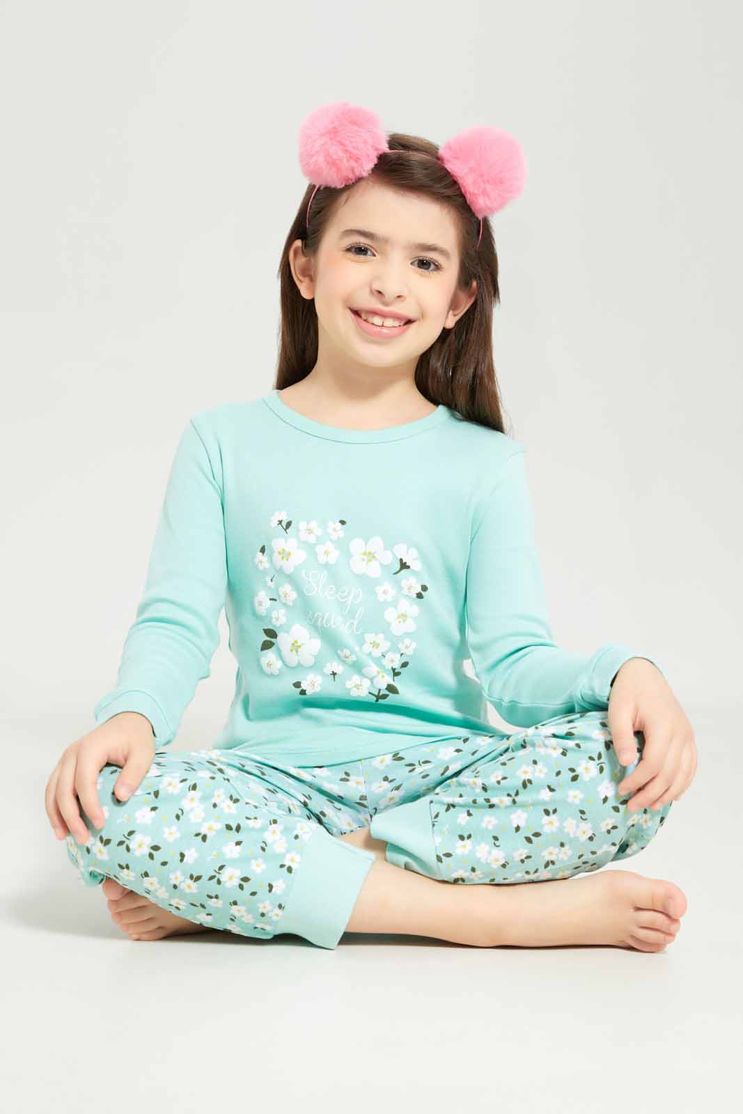 Redtag-Girls-Green-Floral-Print-Pj-Set-Category:Pyjama-Sets,-Colour:Green,-Deals:New-In,-Dept:Girls,-Filter:Girls-(2-to-8-Yrs),-GIR-Pyjama-Sets,-New-In-GIR-APL,-Non-Sale,-S23A,-Section:Girls-(0-to-14Yrs)-Girls-2 to 8 Years
