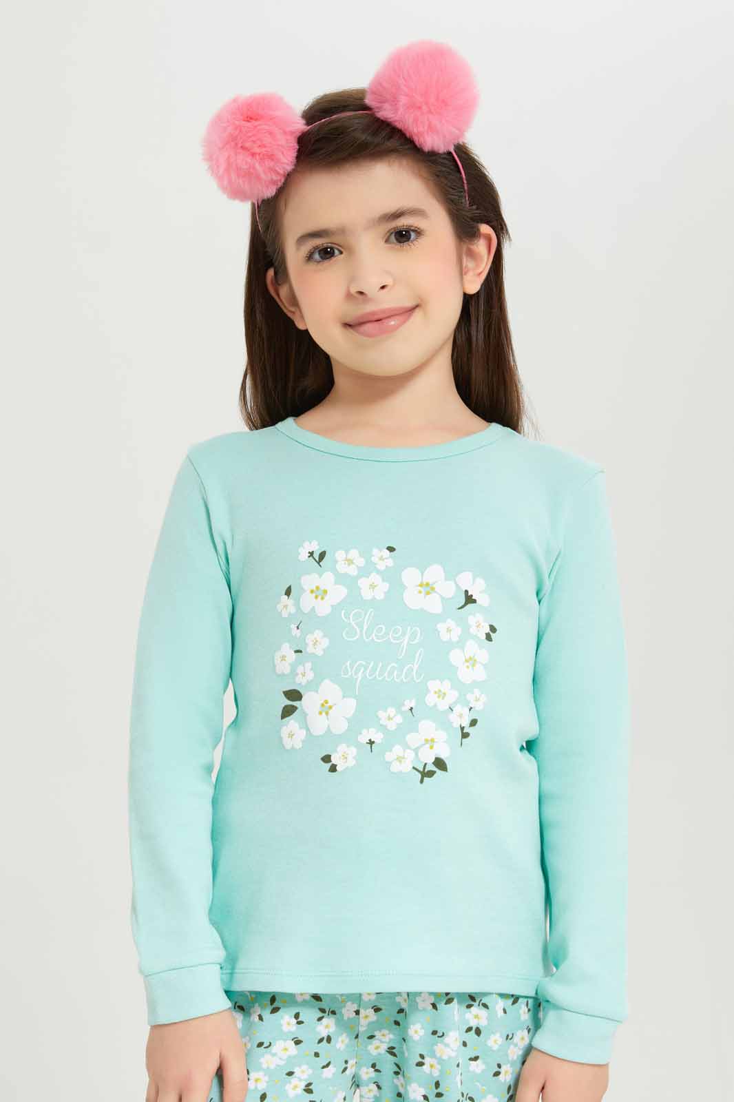 Redtag-Girls-Green-Floral-Print-Pj-Set-Category:Pyjama-Sets,-Colour:Green,-Deals:New-In,-Dept:Girls,-Filter:Girls-(2-to-8-Yrs),-GIR-Pyjama-Sets,-New-In-GIR-APL,-Non-Sale,-S23A,-Section:Girls-(0-to-14Yrs)-Girls-2 to 8 Years