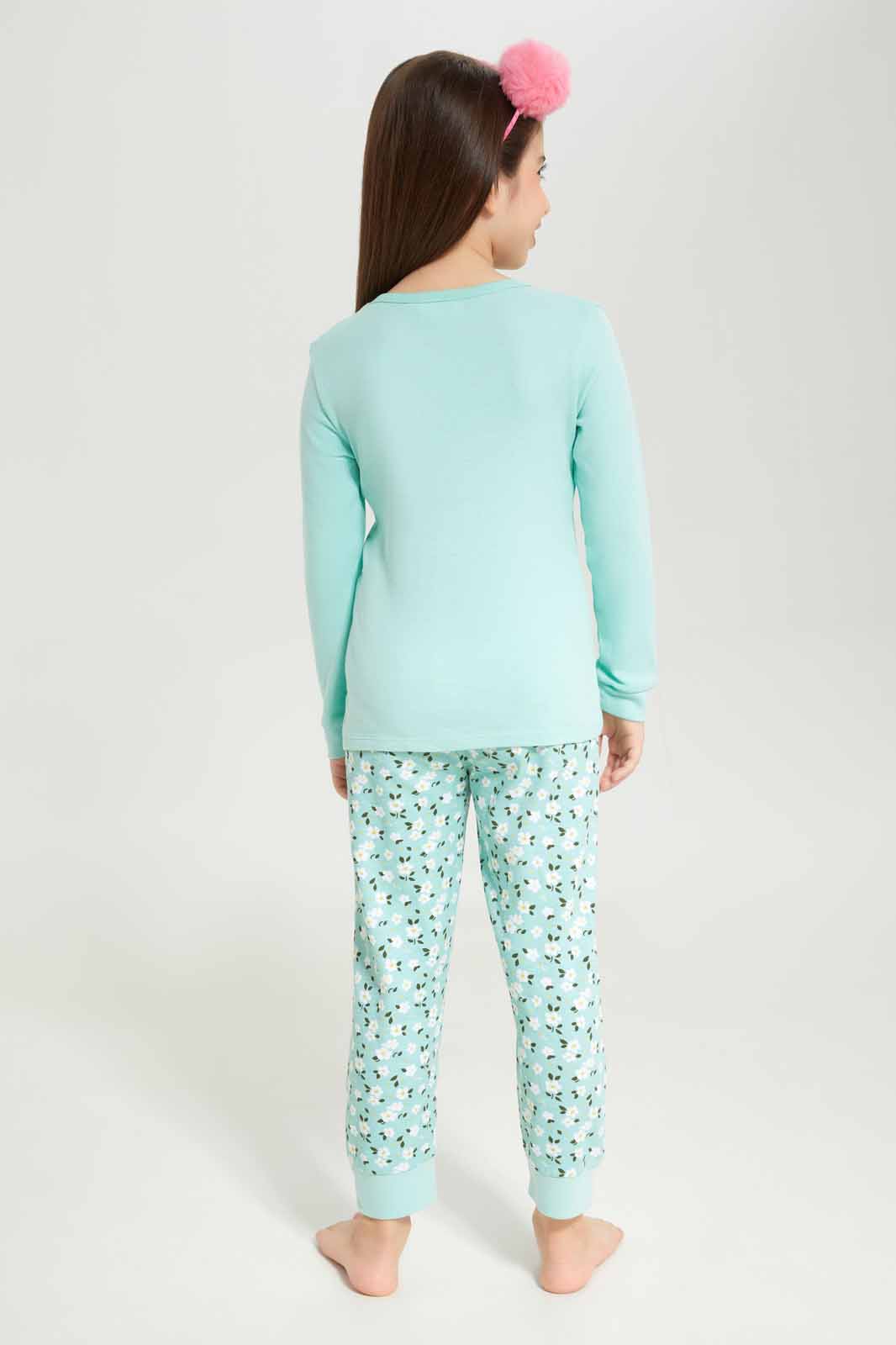 Redtag-Girls-Green-Floral-Print-Pj-Set-Category:Pyjama-Sets,-Colour:Green,-Deals:New-In,-Dept:Girls,-Filter:Girls-(2-to-8-Yrs),-GIR-Pyjama-Sets,-New-In-GIR-APL,-Non-Sale,-S23A,-Section:Girls-(0-to-14Yrs)-Girls-2 to 8 Years