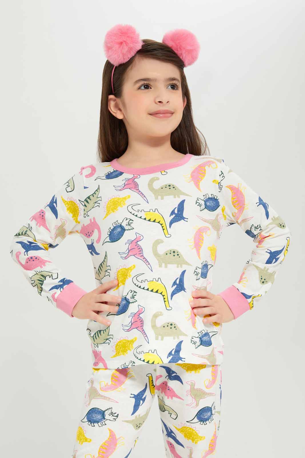 Redtag-Girls-Cream-Dinosaur-Pj-Set-Category:Pyjama-Sets,-Colour:Cream,-Deals:New-In,-Dept:Girls,-Filter:Girls-(2-to-8-Yrs),-GIR-Pyjama-Sets,-New-In-GIR-APL,-Non-Sale,-S23A,-Section:Girls-(0-to-14Yrs)-Girls-