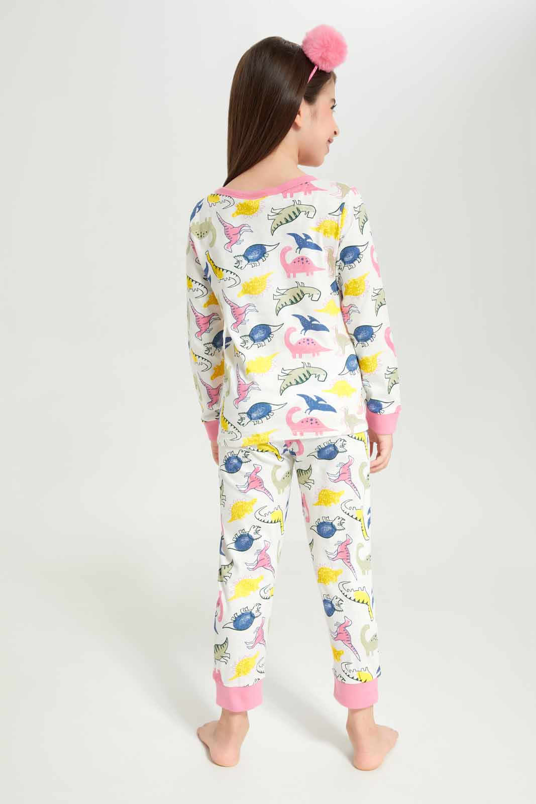 Redtag-Girls-Cream-Dinosaur-Pj-Set-Category:Pyjama-Sets,-Colour:Cream,-Deals:New-In,-Dept:Girls,-Filter:Girls-(2-to-8-Yrs),-GIR-Pyjama-Sets,-New-In-GIR-APL,-Non-Sale,-S23A,-Section:Girls-(0-to-14Yrs)-Girls-