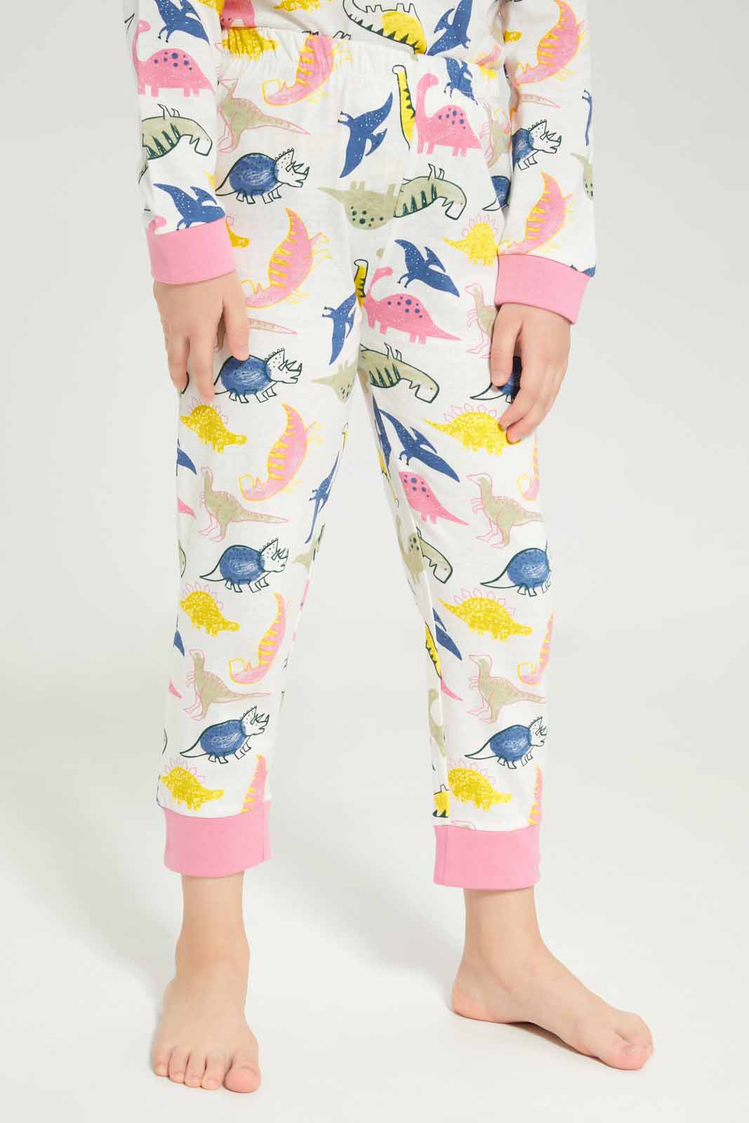 Redtag-Girls-Cream-Dinosaur-Pj-Set-Category:Pyjama-Sets,-Colour:Cream,-Deals:New-In,-Dept:Girls,-Filter:Girls-(2-to-8-Yrs),-GIR-Pyjama-Sets,-New-In-GIR-APL,-Non-Sale,-S23A,-Section:Girls-(0-to-14Yrs)-Girls-