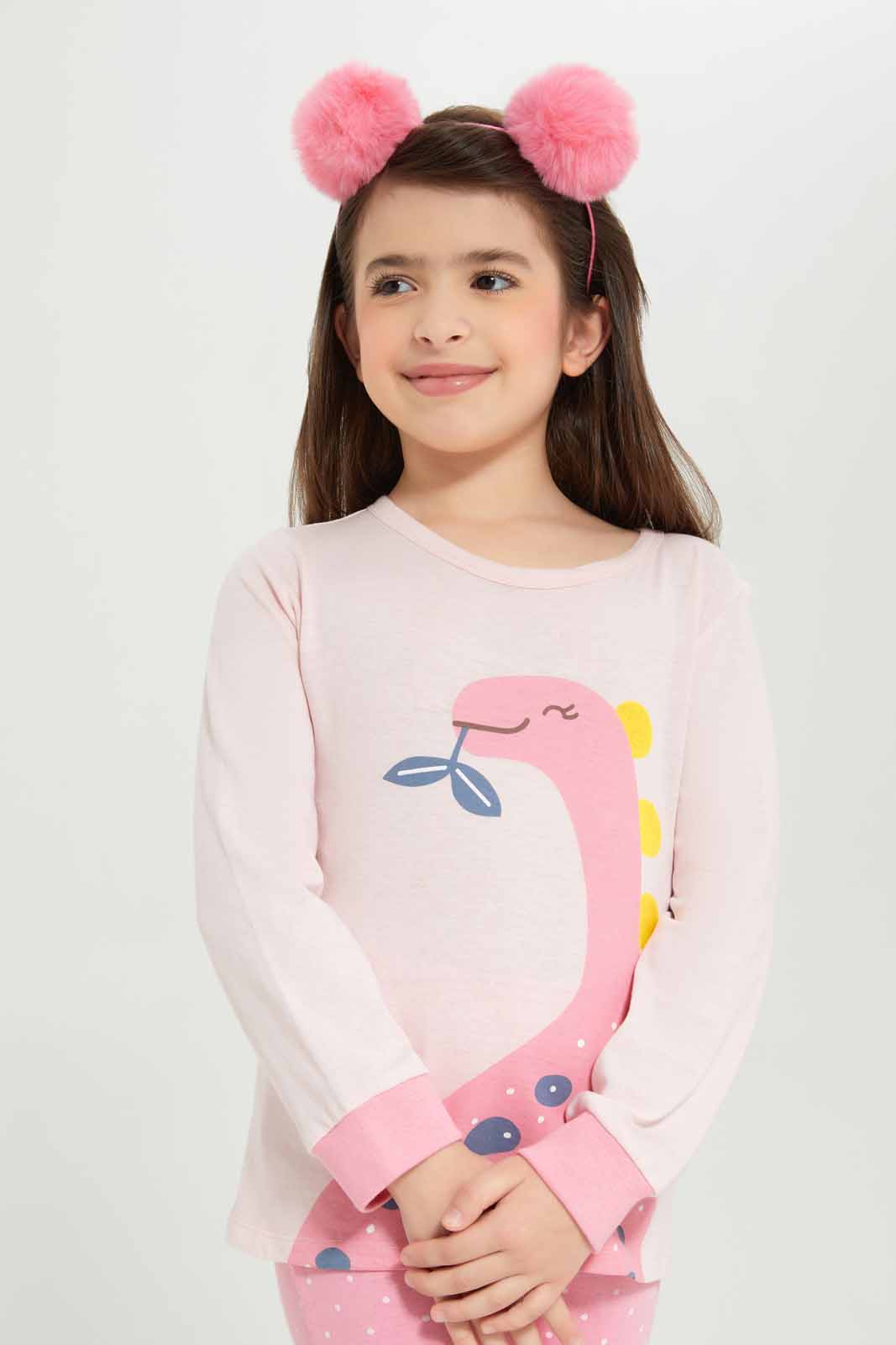 Redtag-Girls-Pink-Dinosaur-Pj-Set-Category:Pyjama-Sets,-Colour:Apricot,-Deals:New-In,-Dept:Girls,-Filter:Girls-(2-to-8-Yrs),-GIR-Pyjama-Sets,-New-In-GIR-APL,-Non-Sale,-S23A,-Section:Girls-(0-to-14Yrs)-Girls-