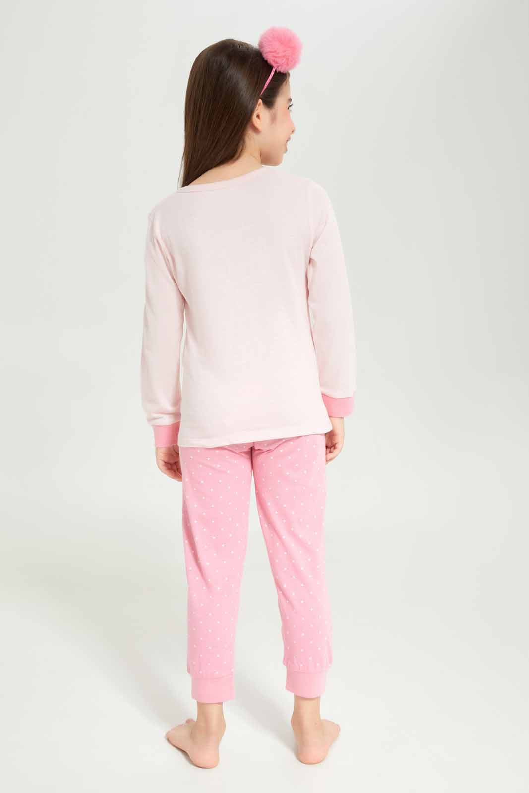Redtag-Girls-Pink-Dinosaur-Pj-Set-Category:Pyjama-Sets,-Colour:Apricot,-Deals:New-In,-Dept:Girls,-Filter:Girls-(2-to-8-Yrs),-GIR-Pyjama-Sets,-New-In-GIR-APL,-Non-Sale,-S23A,-Section:Girls-(0-to-14Yrs)-Girls-