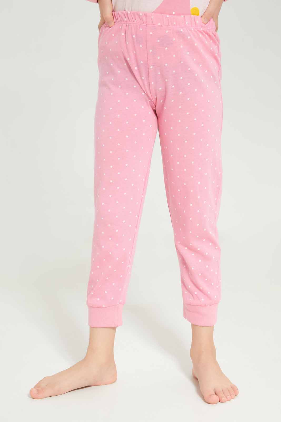 Redtag-Girls-Pink-Dinosaur-Pj-Set-Category:Pyjama-Sets,-Colour:Apricot,-Deals:New-In,-Dept:Girls,-Filter:Girls-(2-to-8-Yrs),-GIR-Pyjama-Sets,-New-In-GIR-APL,-Non-Sale,-S23A,-Section:Girls-(0-to-14Yrs)-Girls-