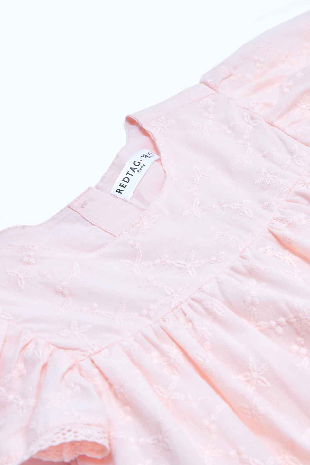 Redtag-Girls-Coral-All-Over-Emdroidery-Dress-Category:Dresses,-Colour:Orange,-Deals:2-FOR-89,-Deals:New-In,-Dept:Girls,-Filter:Infant-Girls-(3-to-24-Mths),-ING-Dresses,-MQN,-New-In-ING-APL,-Non-Sale,-S23B,-Section:Girls-(0-to-14Yrs)-Infant-Girls-3 to 24 Months