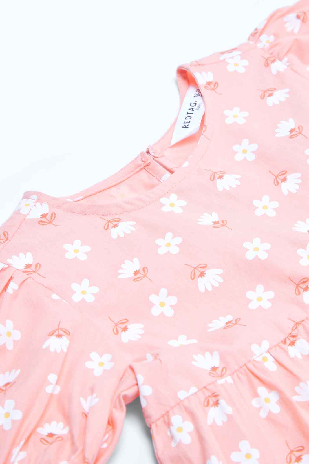 Redtag-Girls-Coral-Teared-Aop-Dress-Category:Dresses,-Colour:Orange,-Deals:2-FOR-69,-Deals:New-In,-Dept:Girls,-Filter:Infant-Girls-(3-to-24-Mths),-ING-Dresses,-MQN,-New-In-ING-APL,-Non-Sale,-S23B,-Section:Girls-(0-to-14Yrs)-Infant-Girls-3 to 24 Months