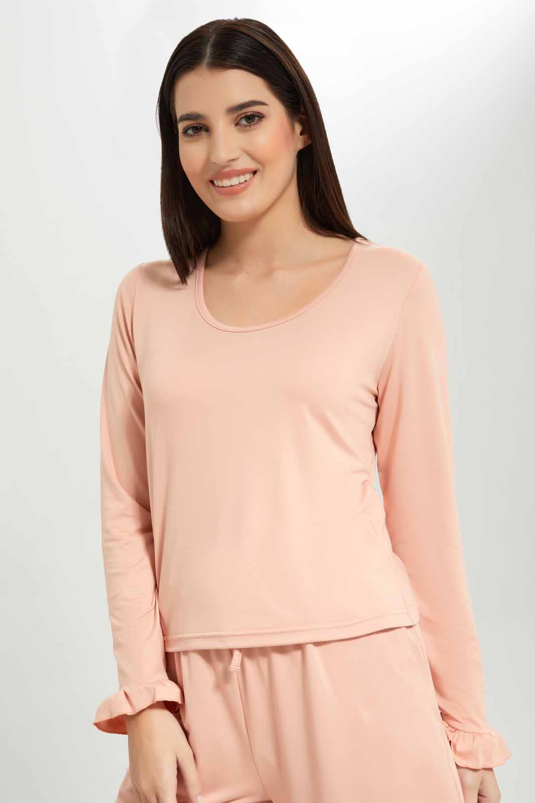 Redtag-Women-Pale-Pink-Long-Sleeves-Pajama-Set-Category:Pyjama-Sets,-Colour:Apricot,-Deals:New-In,-Dept:Ladieswear,-Filter:Women's-Clothing,-New-In-Women-APL,-Non-Sale,-S23A,-Section:Women,-Women-Pyjama-Sets--