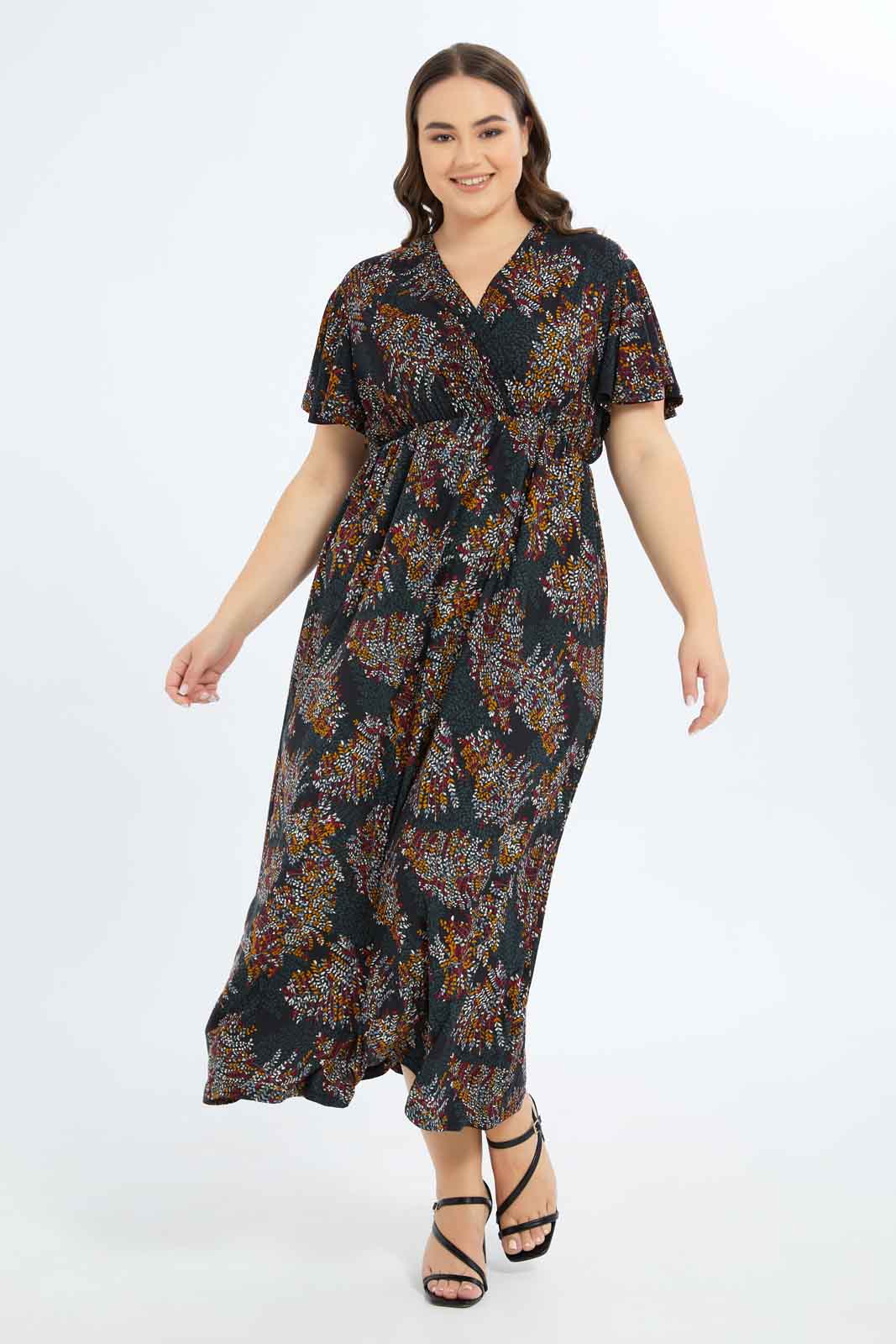 Redtag-Women-Black-Botanical-Print-Maxi-Dress-With-Ealsticated-Waist-Category:Dresses,-Colour:Assorted,-Deals:New-In,-Dept:Ladieswear,-Filter:Plus-Size,-LDP-Dresses,-New-In-LDP-APL,-Non-Sale,-S23B,-Section:Women-Women's-