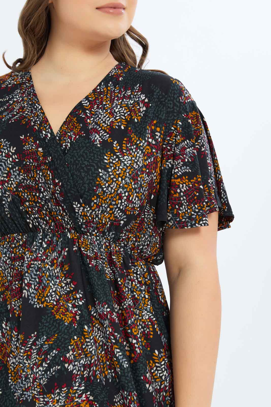 Redtag-Women-Black-Botanical-Print-Maxi-Dress-With-Ealsticated-Waist-Category:Dresses,-Colour:Assorted,-Deals:New-In,-Dept:Ladieswear,-Filter:Plus-Size,-LDP-Dresses,-New-In-LDP-APL,-Non-Sale,-S23B,-Section:Women-Women's-
