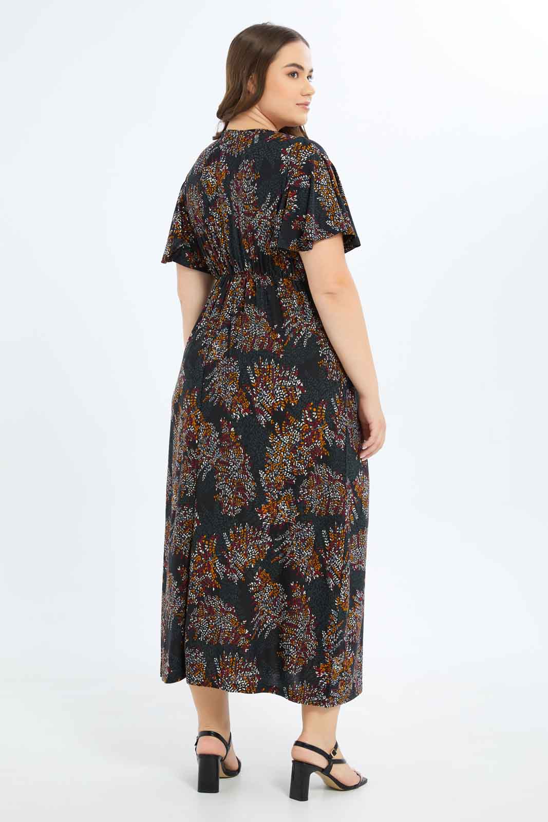 Redtag-Women-Black-Botanical-Print-Maxi-Dress-With-Ealsticated-Waist-Category:Dresses,-Colour:Assorted,-Deals:New-In,-Dept:Ladieswear,-Filter:Plus-Size,-LDP-Dresses,-New-In-LDP-APL,-Non-Sale,-S23B,-Section:Women-Women's-