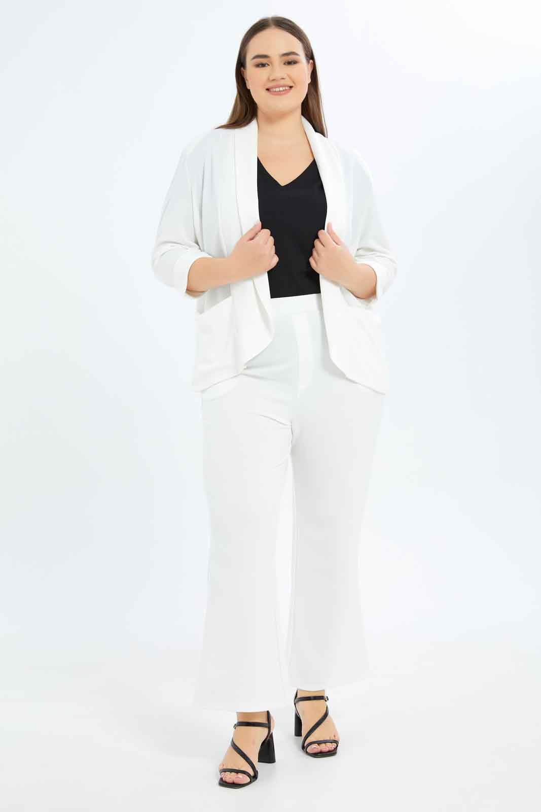 Redtag-Women-White-Lapel-Collar-Knitted-Jacket-Category:Jackets,-Colour:White,-Deals:New-In,-Dept:Ladieswear,-Filter:Plus-Size,-LDP-Jackets,-New-In-LDP-APL,-Non-Sale,-S23B,-Section:Women-Women's-