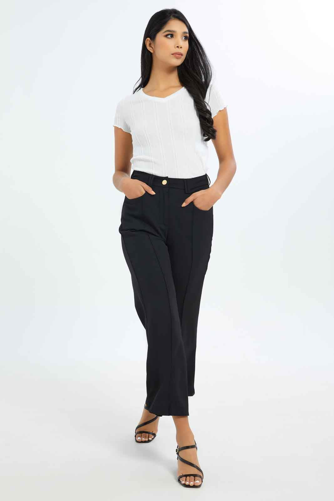 Redtag-Women-Black-Flared-Trouser-With-Front-Slit-Category:Trousers,-Colour:Black,-Deals:New-In,-Dept:Ladieswear,-Filter:Women's-Clothing,-LEC,-LEC-Trousers,-New-In-LEC-APL,-Non-Sale,-S23B,-Section:Women-Women's-