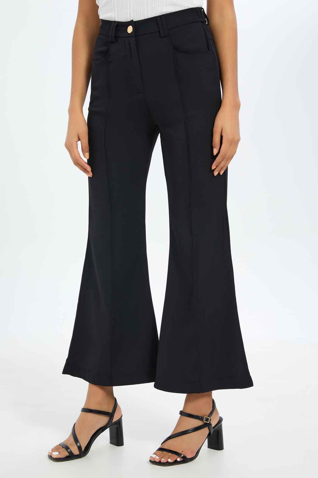Redtag-Women-Black-Flared-Trouser-With-Front-Slit-Category:Trousers,-Colour:Black,-Deals:New-In,-Dept:Ladieswear,-Filter:Women's-Clothing,-LEC,-LEC-Trousers,-New-In-LEC-APL,-Non-Sale,-S23B,-Section:Women-Women's-