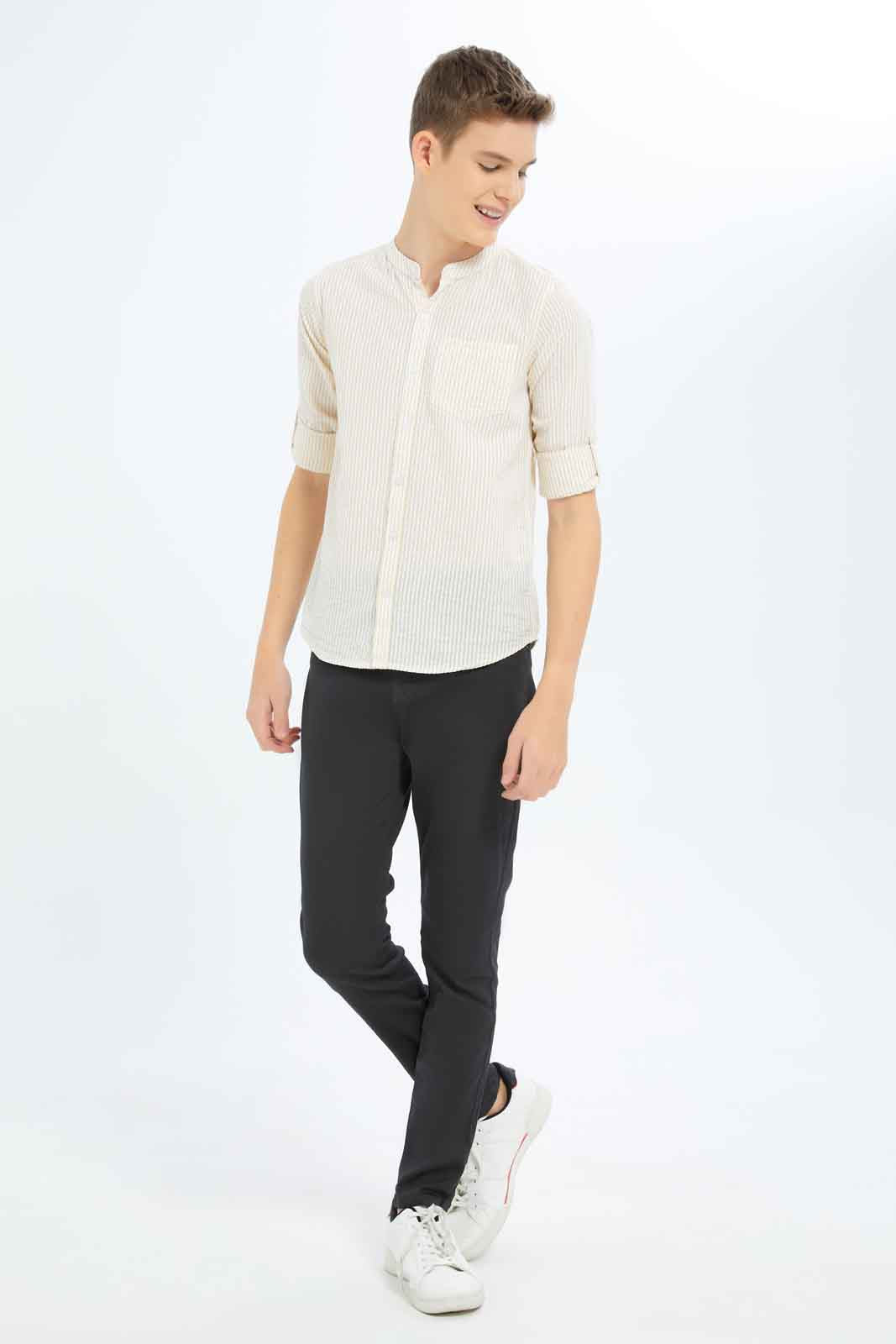 Redtag-Boys-Beige-Stripe-Casual-Shirt-BSR-Shirts,-Category:Shirts,-Colour:Beige,-Deals:New-In,-Dept:Boys,-Filter:Senior-Boys-(8-to-14-Yrs),-New-In-BSR-APL,-Non-Sale,-S23B,-Section:Boys-(0-to-14Yrs),-VLM-Senior-Boys-9 to 14 Years