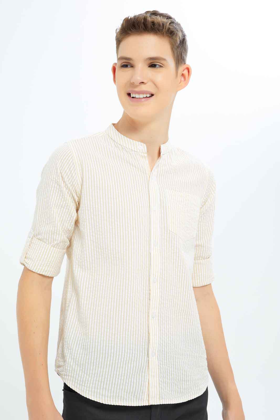 Redtag-Boys-Beige-Stripe-Casual-Shirt-BSR-Shirts,-Category:Shirts,-Colour:Beige,-Deals:New-In,-Dept:Boys,-Filter:Senior-Boys-(8-to-14-Yrs),-New-In-BSR-APL,-Non-Sale,-S23B,-Section:Boys-(0-to-14Yrs),-VLM-Senior-Boys-9 to 14 Years