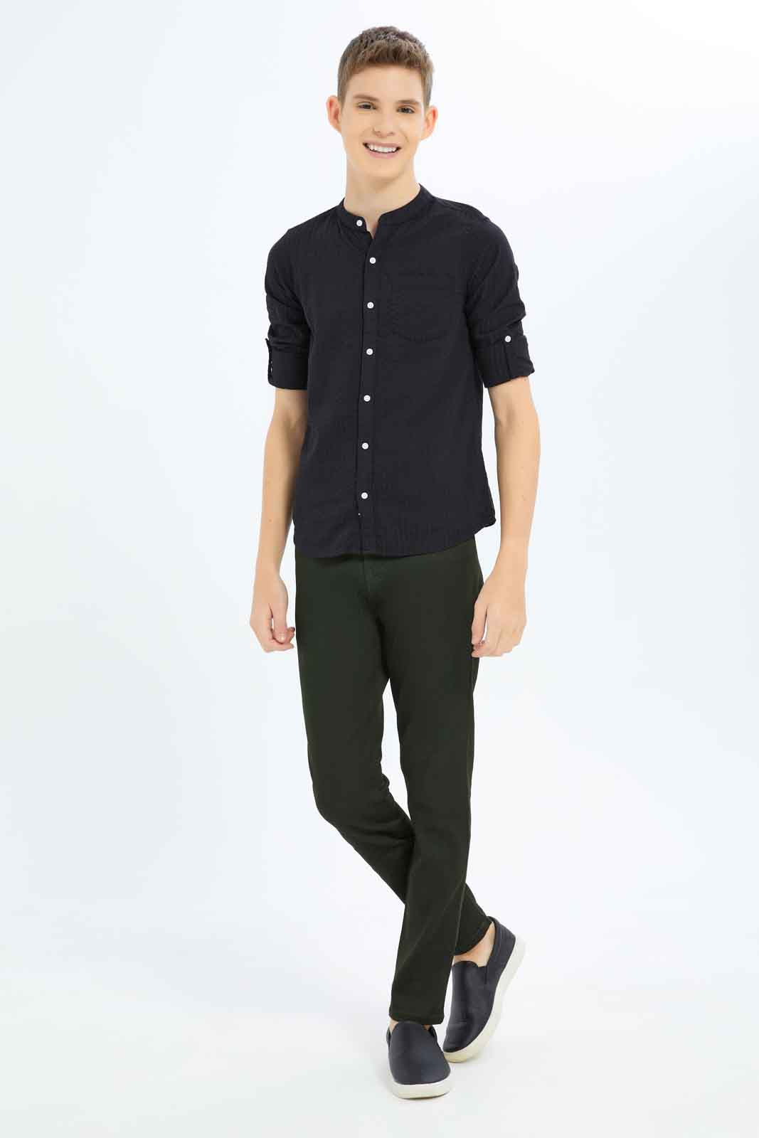 Redtag-Boys-Black-Plain-Casual-Shirt-BSR-Shirts,-Category:Shirts,-Colour:Black,-Deals:New-In,-Dept:Boys,-Filter:Senior-Boys-(8-to-14-Yrs),-New-In-BSR-APL,-Non-Sale,-S23B,-Section:Boys-(0-to-14Yrs),-VLM-Senior-Boys-9 to 14 Years