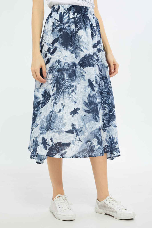 Redtag-Women-Navy-Printed-Tiered-Skirt-Category:Skirts,-Colour:Navy,-Deals:New-In,-Dept:Ladieswear,-Filter:Women's-Clothing,-LDC,-LDC-Skirts,-New-In-LDC-APL,-Non-Sale,-S23B,-Section:Women-Women's-