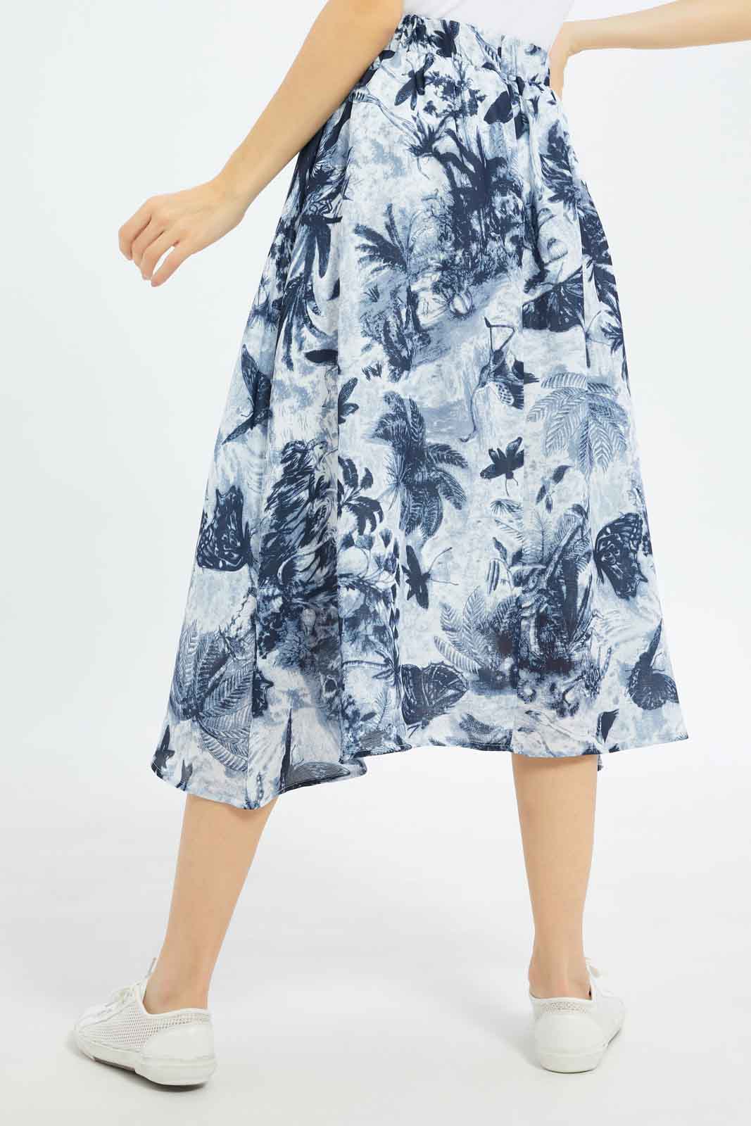 Redtag-Women-Navy-Printed-Tiered-Skirt-Category:Skirts,-Colour:Navy,-Deals:New-In,-Dept:Ladieswear,-Filter:Women's-Clothing,-LDC,-LDC-Skirts,-New-In-LDC-APL,-Non-Sale,-S23B,-Section:Women-Women's-