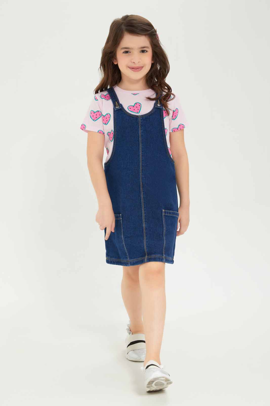 Redtag-Girls-Denim-Pinni---Stonewash---Pink-Watermelon-Category:Dresses,-Colour:Blue,-Deals:New-In,-Dept:Girls,-Filter:Girls-(2-to-8-Yrs),-GIR-Dresses,-New-In-GIR-APL,-Non-Sale,-S23A,-Section:Girls-(0-to-14Yrs)-Girls-