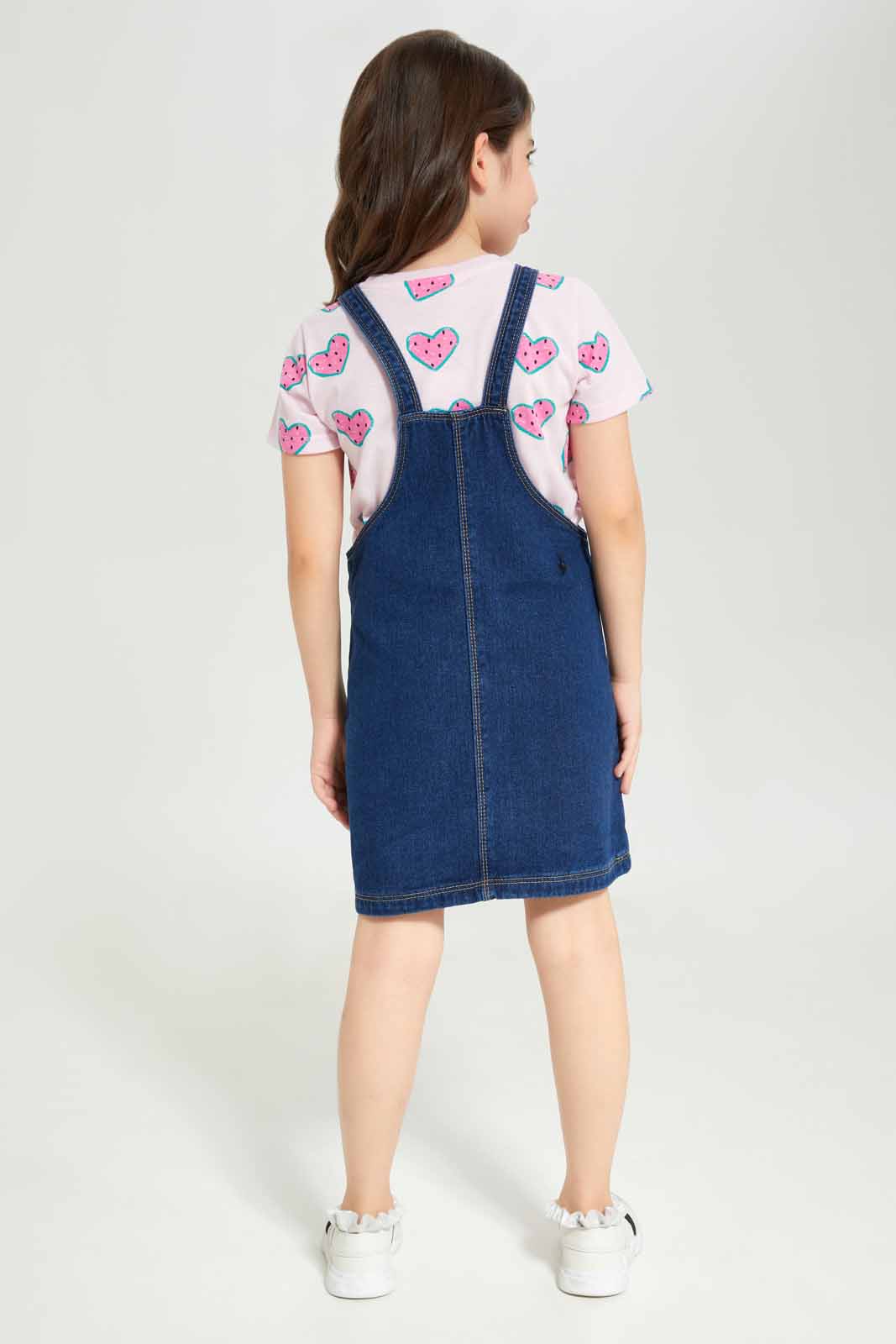Redtag-Girls-Denim-Pinni---Stonewash---Pink-Watermelon-Category:Dresses,-Colour:Blue,-Deals:New-In,-Dept:Girls,-Filter:Girls-(2-to-8-Yrs),-GIR-Dresses,-New-In-GIR-APL,-Non-Sale,-S23A,-Section:Girls-(0-to-14Yrs)-Girls-